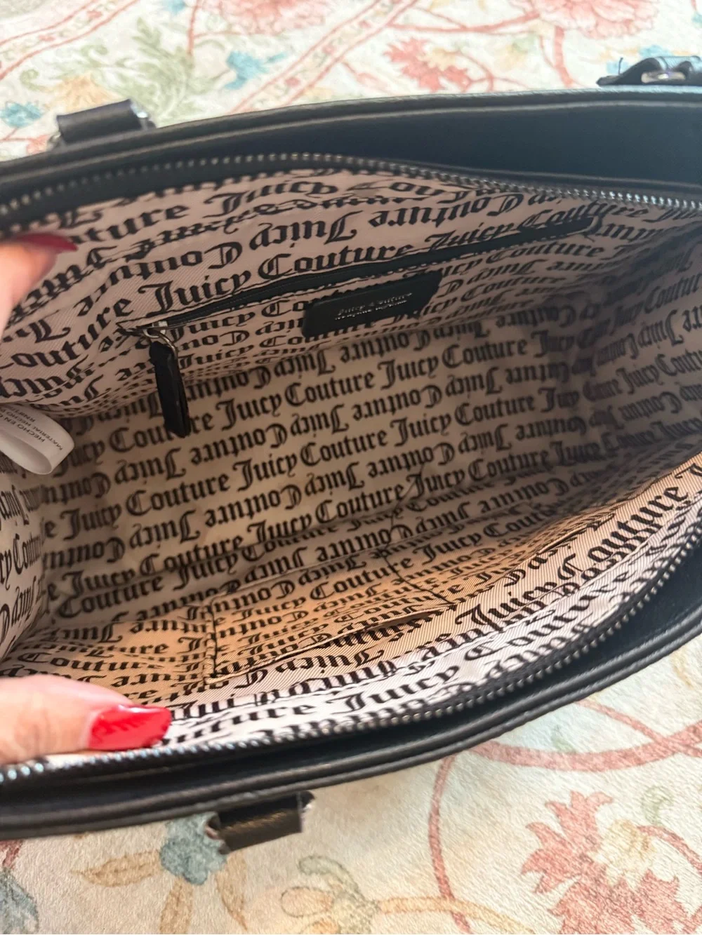 Juicy Couture Black Embossed Logo Tote with Heart Charm
